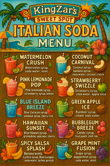 KingZar's Italian Soda Menu