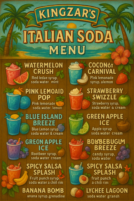 KingZar's Italian Soda Menu